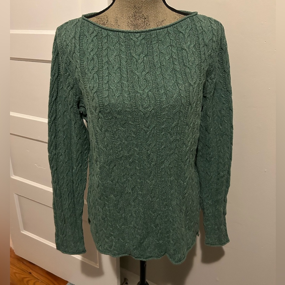 Lauren Ralph Lauren Jeans Co Heathered Green Cable Knit Long Sleeve Sweater